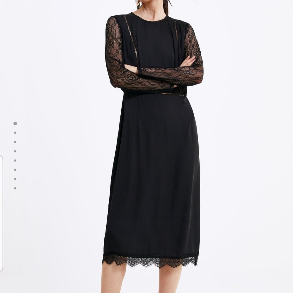 NWT Zara Contrasting Lace Midi Dress